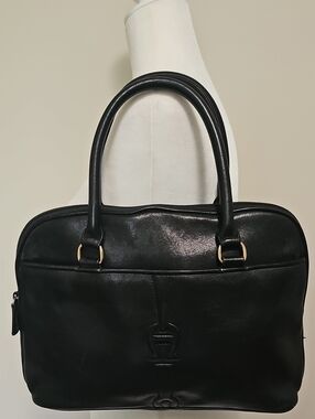 Vintage Etienne Aigner Black Leather Satchel Handbag 10x12